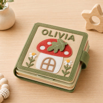 Mushroom Theme - Personalized Busy Book For Kids, Handmade Felt Quite Book, Montessori Fabric Busy Book