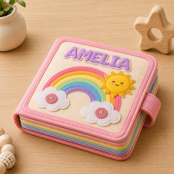 Rainbow Theme - Personalized Busy Book For Kids, Montessori Fabric Busy Book